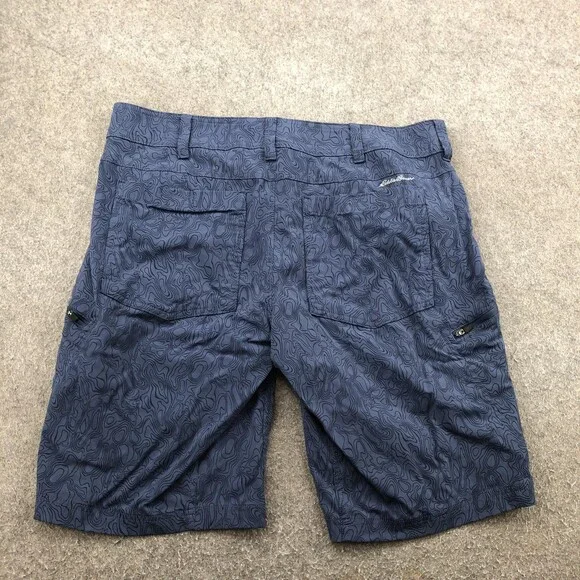 Eddie Bauer Shorts Mens 38 Blue Topo Print Hiking Zip Pockets Outdoor Trail - Picture 6 of 10
